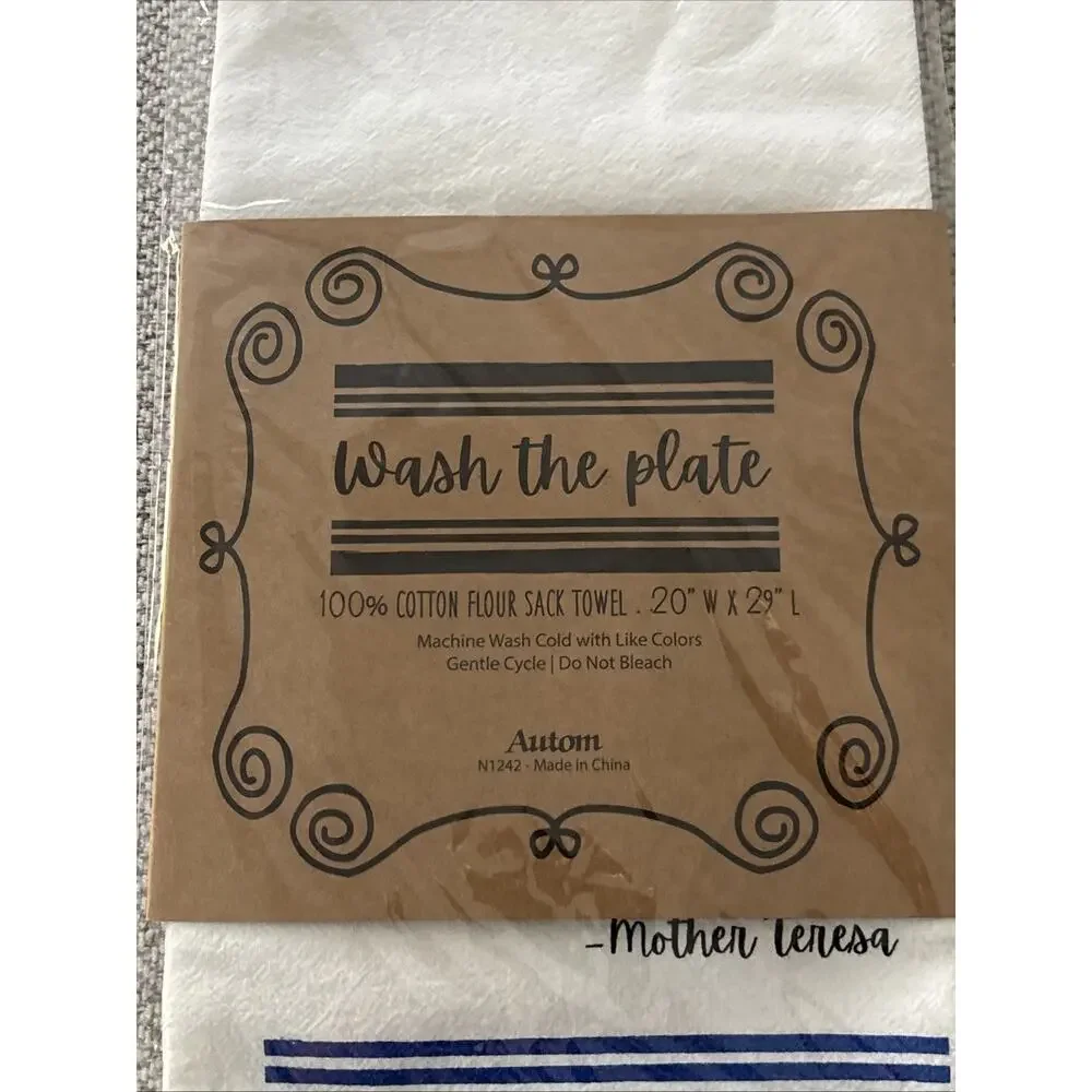 Wash the Plate Tea Towel 20x29” Mother Teresa Set of 2 Brand New 100% Cotton